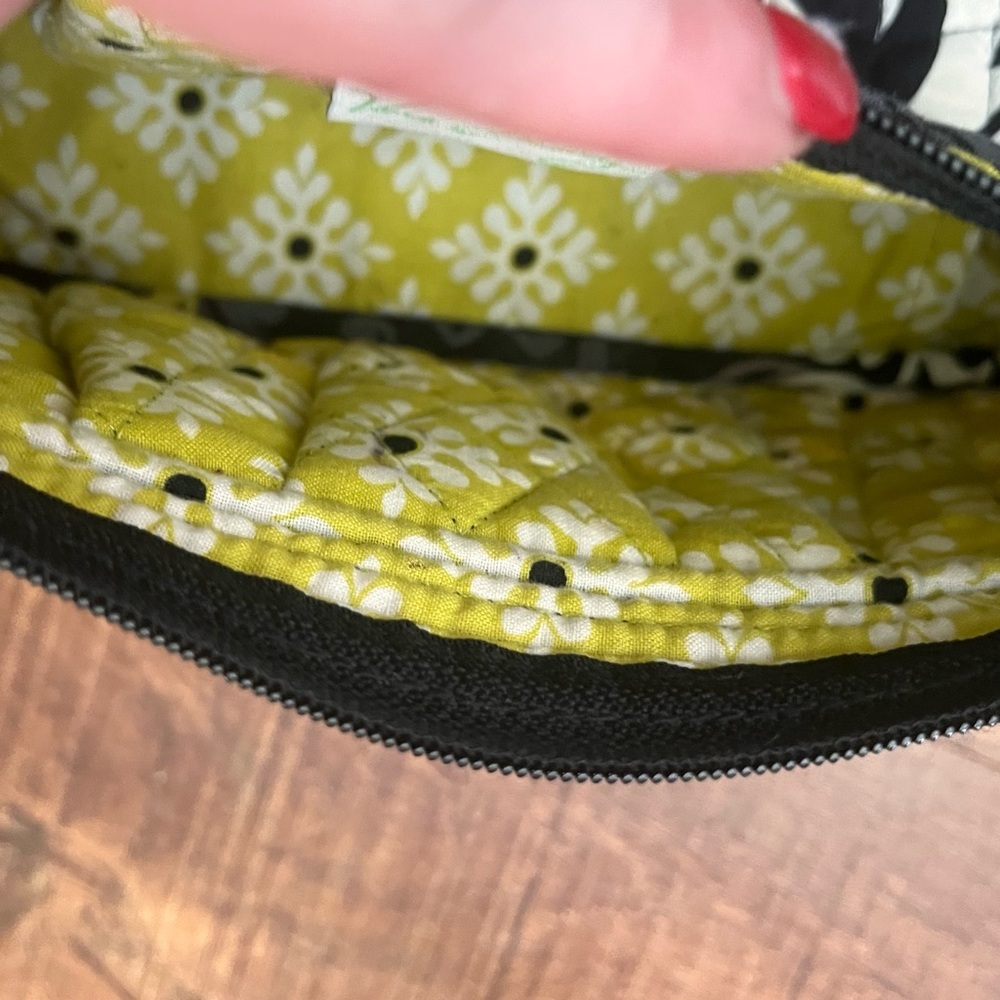 Vera Bradley small purse black gray yellow white 100% cotton zip closure - Picture 9 of 10